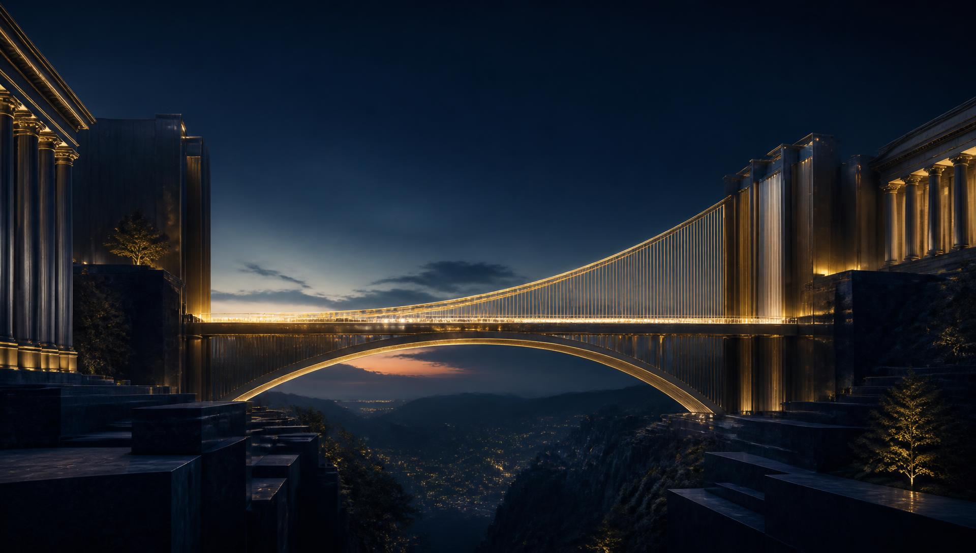 An illuminated bridge at dusk representing access to capital